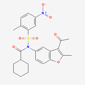 molecular formula C25H26N2O7S B4082033 N-(3-acetyl-2-methyl-1-benzofuran-5-yl)-N-[(2-methyl-5-nitrophenyl)sulfonyl]cyclohexanecarboxamide 