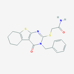 molecular formula C19H19N3O2S2 B408209 2-[(3-Benzyl-4-oxo-3,4,5,6,7,8-hexahydro[1]benzothieno[2,3-d]pyrimidin-2-yl)sulfanyl]acetamide CAS No. 327170-81-0