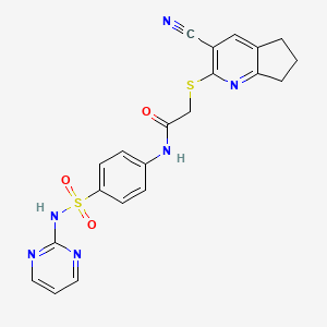 molecular formula C21H18N6O3S2 B4082110 2-[(3-cyano-6,7-dihydro-5H-cyclopenta[b]pyridin-2-yl)thio]-N-{4-[(2-pyrimidinylamino)sulfonyl]phenyl}acetamide 