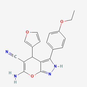 molecular formula C19H16N4O3 B4082252 6-amino-3-(4-ethoxyphenyl)-4-(3-furyl)-1,4-dihydropyrano[2,3-c]pyrazole-5-carbonitrile 