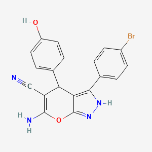 molecular formula C19H13BrN4O2 B4082280 6-amino-3-(4-bromophenyl)-4-(4-hydroxyphenyl)-1,4-dihydropyrano[2,3-c]pyrazole-5-carbonitrile 