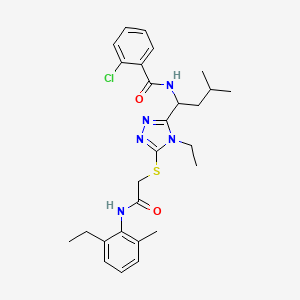 molecular formula C27H34ClN5O2S B4082301 2-chloro-N-{1-[4-ethyl-5-({2-[(2-ethyl-6-methylphenyl)amino]-2-oxoethyl}thio)-4H-1,2,4-triazol-3-yl]-3-methylbutyl}benzamide 