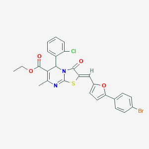 molecular formula C27H20BrClN2O4S B408231 ethyl 2-{[5-(4-bromophenyl)-2-furyl]methylene}-5-(2-chlorophenyl)-7-methyl-3-oxo-2,3-dihydro-5H-[1,3]thiazolo[3,2-a]pyrimidine-6-carboxylate 
