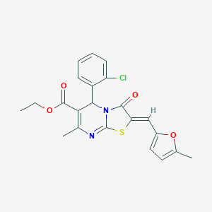 molecular formula C22H19ClN2O4S B408234 ethyl 5-(2-chlorophenyl)-7-methyl-2-[(5-methyl-2-furyl)methylene]-3-oxo-2,3-dihydro-5H-[1,3]thiazolo[3,2-a]pyrimidine-6-carboxylate 