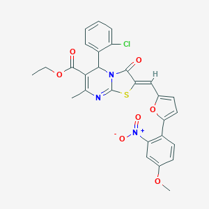 ethyl 5-(2-chlorophenyl)-2-[(5-{2-nitro-4-methoxyphenyl}-2-furyl)methylene]-7-methyl-3-oxo-2,3-dihydro-5H-[1,3]thiazolo[3,2-a]pyrimidine-6-carboxylate