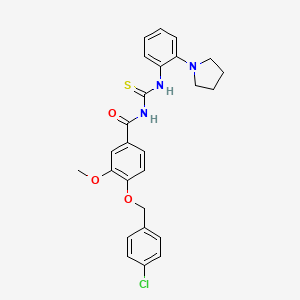 4-[(4-chlorobenzyl)oxy]-3-methoxy-N-({[2-(1-pyrrolidinyl)phenyl]amino}carbonothioyl)benzamide