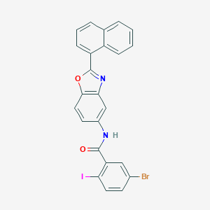 molecular formula C24H14BrIN2O2 B408245 5-Bromo-2-iodo-N-(2-naphthalen-1-yl-benzooxazol-5-yl)-benzamide 