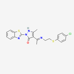 molecular formula C21H19ClN4OS2 B4082496 2-(1,3-benzothiazol-2-yl)-4-[1-({2-[(4-chlorophenyl)thio]ethyl}amino)ethylidene]-5-methyl-2,4-dihydro-3H-pyrazol-3-one 