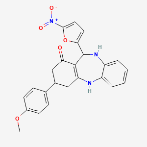 molecular formula C24H21N3O5 B4082558 3-(4-methoxyphenyl)-11-(5-nitro-2-furyl)-2,3,4,5,10,11-hexahydro-1H-dibenzo[b,e][1,4]diazepin-1-one 