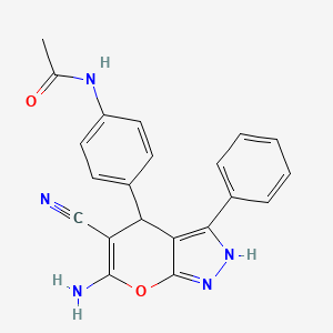 molecular formula C21H17N5O2 B4082573 N-[4-(6-amino-5-cyano-3-phenyl-1,4-dihydropyrano[2,3-c]pyrazol-4-yl)phenyl]acetamide 