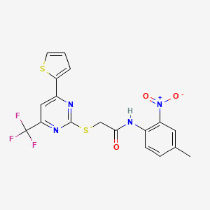 molecular formula C18H13F3N4O3S2 B4082601 N-(4-methyl-2-nitrophenyl)-2-{[4-(2-thienyl)-6-(trifluoromethyl)-2-pyrimidinyl]thio}acetamide 
