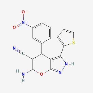 6-amino-4-(3-nitrophenyl)-3-(2-thienyl)-1,4-dihydropyrano[2,3-c]pyrazole-5-carbonitrile