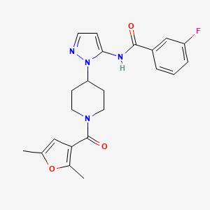 molecular formula C22H23FN4O3 B4082666 N-{1-[1-(2,5-dimethyl-3-furoyl)-4-piperidinyl]-1H-pyrazol-5-yl}-3-fluorobenzamide 
