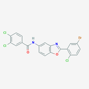 molecular formula C20H10BrCl3N2O2 B408268 N-[2-(5-bromo-2-chlorophenyl)-1,3-benzoxazol-5-yl]-3,4-dichlorobenzamide 