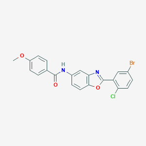 molecular formula C21H14BrClN2O3 B408269 N-[2-(5-Bromo-2-chloro-phenyl)-benzooxazol-5-yl]-4-methoxy-benzamide 