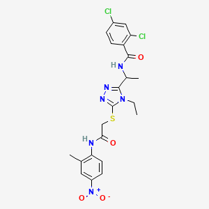 molecular formula C22H22Cl2N6O4S B4082755 2,4-dichloro-N-{1-[4-ethyl-5-({2-[(2-methyl-4-nitrophenyl)amino]-2-oxoethyl}thio)-4H-1,2,4-triazol-3-yl]ethyl}benzamide 