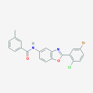 molecular formula C21H14BrClN2O2 B408278 N-[2-(5-Bromo-2-chloro-phenyl)-benzooxazol-5-yl]-3-methyl-benzamide 