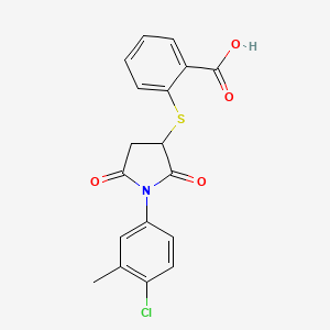 molecular formula C18H14ClNO4S B4082788 2-{[1-(4-chloro-3-methylphenyl)-2,5-dioxo-3-pyrrolidinyl]thio}benzoic acid 