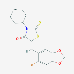 molecular formula C17H16BrNO3S2 B408279 5-[(6-Bromo-1,3-benzodioxol-5-yl)methylene]-3-cyclohexyl-2-thioxo-1,3-thiazolidin-4-one 