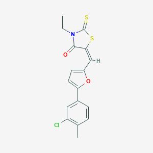 molecular formula C17H14ClNO2S2 B408284 5-{[5-(3-Chloro-4-methylphenyl)-2-furyl]methylene}-3-ethyl-2-thioxo-1,3-thiazolidin-4-one 