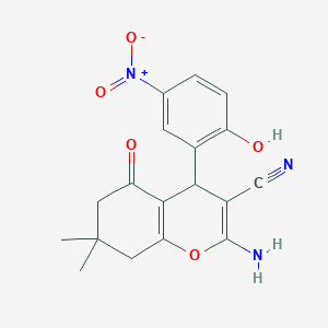 molecular formula C18H17N3O5 B4082884 2-amino-4-(2-hydroxy-5-nitrophenyl)-7,7-dimethyl-5-oxo-5,6,7,8-tetrahydro-4H-chromene-3-carbonitrile 