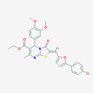 molecular formula C29H25BrN2O6S B408293 ethyl 2-{[5-(4-bromophenyl)-2-furyl]methylene}-5-(3,4-dimethoxyphenyl)-7-methyl-3-oxo-2,3-dihydro-5H-[1,3]thiazolo[3,2-a]pyrimidine-6-carboxylate 