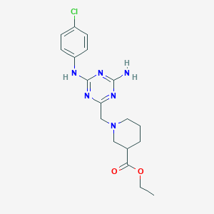 molecular formula C18H23ClN6O2 B4082933 ethyl 1-({4-amino-6-[(4-chlorophenyl)amino]-1,3,5-triazin-2-yl}methyl)-3-piperidinecarboxylate 