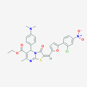 molecular formula C29H25ClN4O6S B408296 ethyl 2-[(5-{2-chloro-4-nitrophenyl}-2-furyl)methylene]-5-[4-(dimethylamino)phenyl]-7-methyl-3-oxo-2,3-dihydro-5H-[1,3]thiazolo[3,2-a]pyrimidine-6-carboxylate 