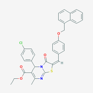 molecular formula C34H27ClN2O4S B408299 ethyl 5-(4-chlorophenyl)-7-methyl-2-[4-(1-naphthylmethoxy)benzylidene]-3-oxo-2,3-dihydro-5H-[1,3]thiazolo[3,2-a]pyrimidine-6-carboxylate 