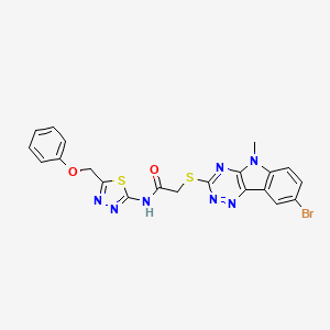 2-[(8-bromo-5-methyl-5H-[1,2,4]triazino[5,6-b]indol-3-yl)thio]-N-[5-(phenoxymethyl)-1,3,4-thiadiazol-2-yl]acetamide