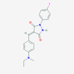 molecular formula C19H18IN3O2 B408305 4-{4-[Ethyl(methyl)amino]benzylidene}-1-(4-iodophenyl)-3,5-pyrazolidinedione 