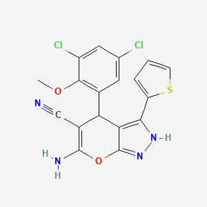 molecular formula C18H12Cl2N4O2S B4083113 6-amino-4-(3,5-dichloro-2-methoxyphenyl)-3-(2-thienyl)-1,4-dihydropyrano[2,3-c]pyrazole-5-carbonitrile 
