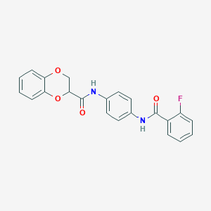 molecular formula C22H17FN2O4 B4083115 N-{4-[(2-fluorobenzoyl)amino]phenyl}-2,3-dihydro-1,4-benzodioxine-2-carboxamide 