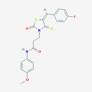 molecular formula C20H17FN2O3S2 B408315 3-[5-(4-fluorobenzylidene)-2-oxo-4-thioxo-1,3-thiazolidin-3-yl]-N-(4-methoxyphenyl)propanamide 