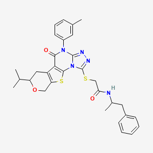 molecular formula C31H33N5O3S2 B4083163 2-{[7-isopropyl-4-(3-methylphenyl)-5-oxo-4,5,6,9-tetrahydro-7H-pyrano[4',3':4,5]thieno[3,2-e][1,2,4]triazolo[4,3-a]pyrimidin-1-yl]thio}-N-(1-methyl-2-phenylethyl)acetamide 