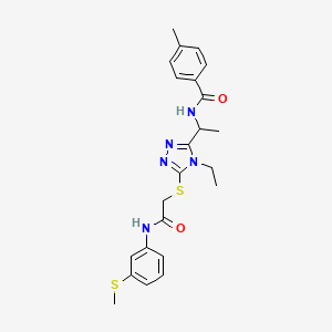 molecular formula C23H27N5O2S2 B4083193 N-(1-{4-ethyl-5-[(2-{[3-(methylthio)phenyl]amino}-2-oxoethyl)thio]-4H-1,2,4-triazol-3-yl}ethyl)-4-methylbenzamide 