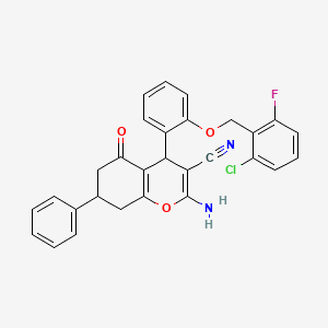 molecular formula C29H22ClFN2O3 B4083210 2-amino-4-{2-[(2-chloro-6-fluorobenzyl)oxy]phenyl}-5-oxo-7-phenyl-5,6,7,8-tetrahydro-4H-chromene-3-carbonitrile 
