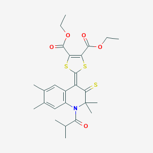 molecular formula C26H31NO5S3 B408325 Diethyl 2-[2,2,6,7-tetramethyl-1-(2-methylpropanoyl)-3-sulfanylidenequinolin-4-ylidene]-1,3-dithiole-4,5-dicarboxylate CAS No. 332019-14-4