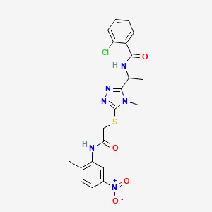 molecular formula C21H21ClN6O4S B4083289 2-chloro-N-{1-[4-methyl-5-({2-[(2-methyl-5-nitrophenyl)amino]-2-oxoethyl}thio)-4H-1,2,4-triazol-3-yl]ethyl}benzamide 