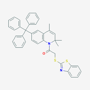 molecular formula C40H34N2OS2 B408329 1-[(1,3-Benzothiazol-2-ylsulfanyl)acetyl]-2,2,4-trimethyl-6-trityl-1,2-dihydroquinoline 