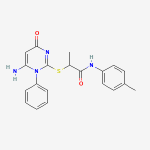 molecular formula C20H20N4O2S B4083307 2-[(6-amino-4-oxo-1-phenyl-1,4-dihydro-2-pyrimidinyl)thio]-N-(4-methylphenyl)propanamide 