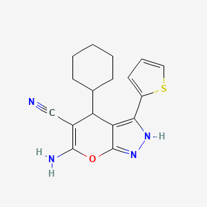 molecular formula C17H18N4OS B4083318 6-amino-4-cyclohexyl-3-(2-thienyl)-1,4-dihydropyrano[2,3-c]pyrazole-5-carbonitrile 