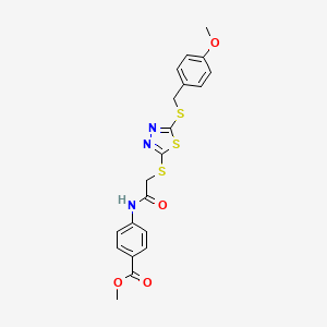 molecular formula C20H19N3O4S3 B4083347 methyl 4-{[({5-[(4-methoxybenzyl)thio]-1,3,4-thiadiazol-2-yl}thio)acetyl]amino}benzoate 