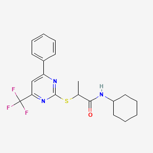 molecular formula C20H22F3N3OS B4083356 N-cyclohexyl-2-{[4-phenyl-6-(trifluoromethyl)-2-pyrimidinyl]thio}propanamide 