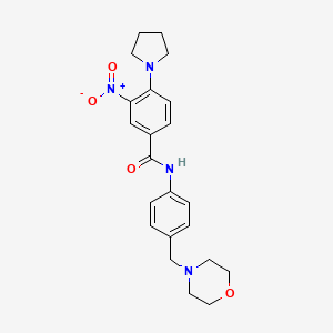 molecular formula C22H26N4O4 B4083386 N-[4-(4-morpholinylmethyl)phenyl]-3-nitro-4-(1-pyrrolidinyl)benzamide 