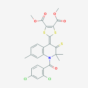 molecular formula C26H21Cl2NO5S3 B408341 dimethyl 2-(1-(2,4-dichlorobenzoyl)-2,2,7-trimethyl-3-thioxo-2,3-dihydro-4(1H)-quinolinylidene)-1,3-dithiole-4,5-dicarboxylate 