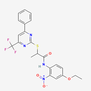 molecular formula C22H19F3N4O4S B4083433 N-(4-ethoxy-2-nitrophenyl)-2-{[4-phenyl-6-(trifluoromethyl)-2-pyrimidinyl]thio}propanamide 