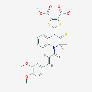 molecular formula C29H27NO7S3 B408344 dimethyl 2-(1-[3-(3,4-dimethoxyphenyl)acryloyl]-2,2-dimethyl-3-thioxo-2,3-dihydro-4(1H)-quinolinylidene)-1,3-dithiole-4,5-dicarboxylate 