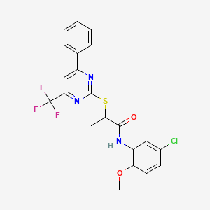 molecular formula C21H17ClF3N3O2S B4083526 N-(5-chloro-2-methoxyphenyl)-2-{[4-phenyl-6-(trifluoromethyl)-2-pyrimidinyl]thio}propanamide 