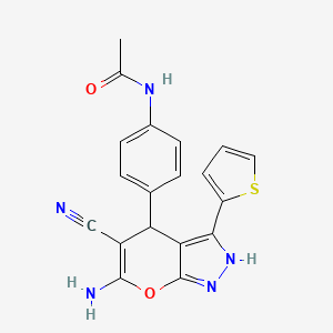 molecular formula C19H15N5O2S B4083538 N-{4-[6-amino-5-cyano-3-(2-thienyl)-1,4-dihydropyrano[2,3-c]pyrazol-4-yl]phenyl}acetamide 